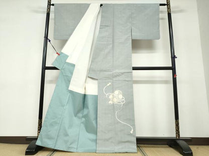 平和屋着物●中国三大刺繍　相良刺繍　総刺繍　色留袖　紬地　文箱草花文　正絹　逸品　DABF1804ud