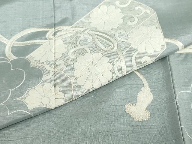 平和屋着物●中国三大刺繍　相良刺繍　総刺繍　色留袖　紬地　文箱草花文　正絹　逸品　DABF1804ud