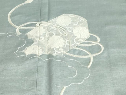 平和屋着物●中国三大刺繍　相良刺繍　総刺繍　色留袖　紬地　文箱草花文　正絹　逸品　DABF1804ud