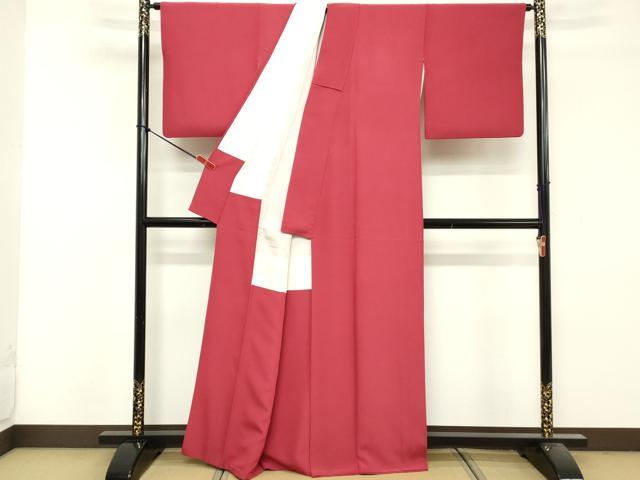 平和屋着物■上質な色無地　霞地紋　紅色　正絹　逸品　DABF9962cd