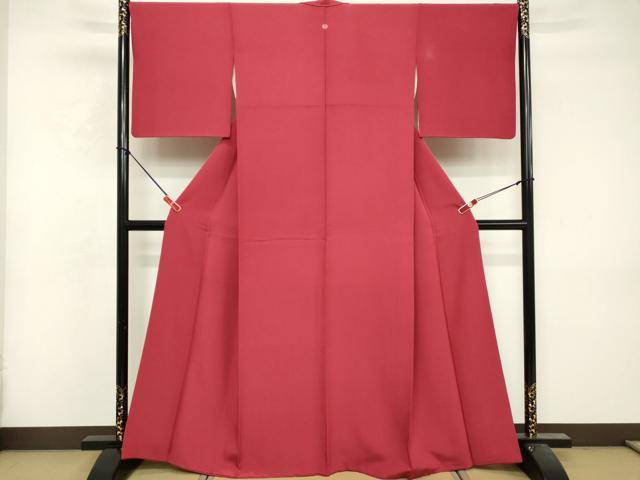 平和屋着物■上質な色無地　霞地紋　紅色　正絹　逸品　DABF9962cd