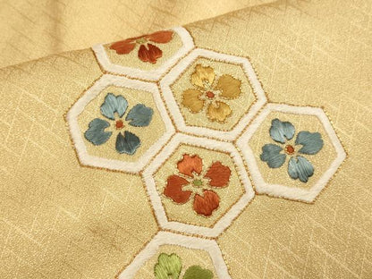 平和屋着物▼訪問着　駒刺繍　総刺繍　亀甲花文　三越扱い　正絹　逸品　DABF5955du