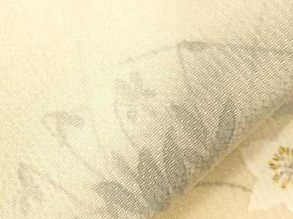 平和屋着物●九寸名古屋帯　手描き　草花文　鬼しぼ縮緬　正絹　逸品　CABG9524dy