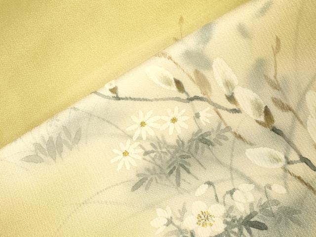 平和屋着物●九寸名古屋帯　手描き　草花文　鬼しぼ縮緬　正絹　逸品　CABG9524dy
