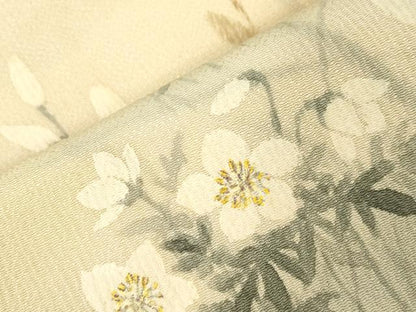 平和屋着物●九寸名古屋帯　手描き　草花文　鬼しぼ縮緬　正絹　逸品　CABG9524dy