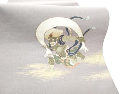平和屋着物●爪掻き本綴れ　八寸名古屋帯　風神雷神　金糸　正絹　逸品　CABH4836hy