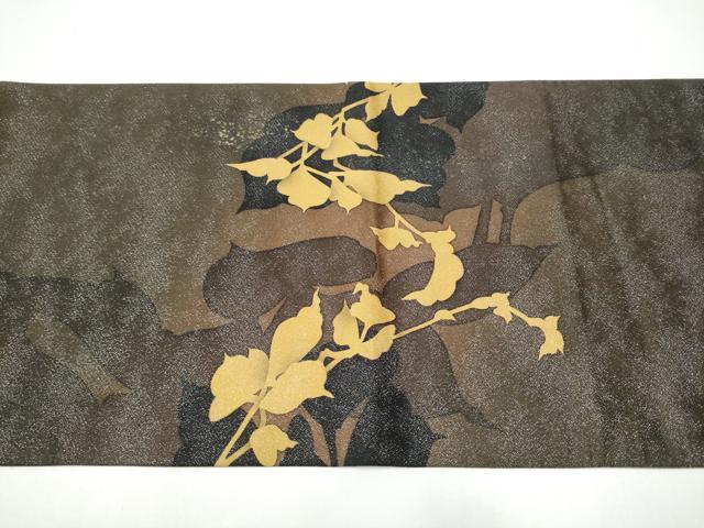 平和屋着物●京の匠日展作家　丹下雄介　太鼓柄袋帯　枝葉文　銀通し地　正絹　逸品　CABH4950hy