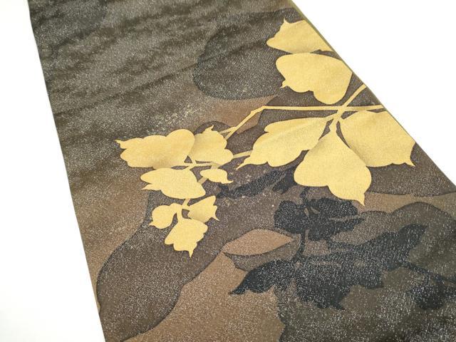 平和屋着物●京の匠日展作家　丹下雄介　太鼓柄袋帯　枝葉文　銀通し地　正絹　逸品　CABH4950hy