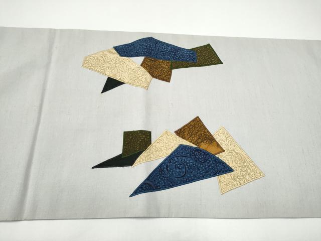 平和屋着物●太鼓柄袋帯　紬地　パッチワーク　唐草文　正絹　逸品　CABH4976hy
