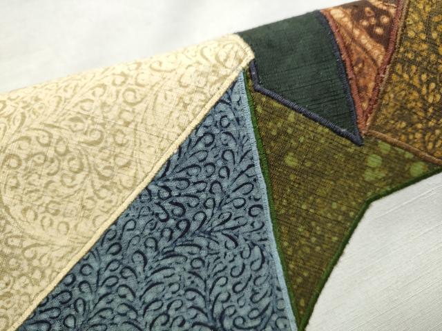 平和屋着物●太鼓柄袋帯　紬地　パッチワーク　唐草文　正絹　逸品　CABH4976hy