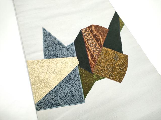 平和屋着物●太鼓柄袋帯　紬地　パッチワーク　唐草文　正絹　逸品　CABH4976hy