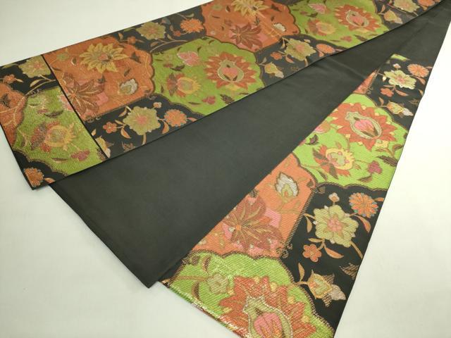 平和屋本店●極上　洛風林　工芸帯地　六通柄　本袋帯　更紗花唐草　羊羹色地　金銀糸　逸品　DZAB7273kh6