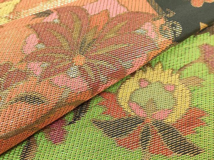 平和屋本店●極上　洛風林　工芸帯地　六通柄　本袋帯　更紗花唐草　羊羹色地　金銀糸　逸品　DZAB7273kh6