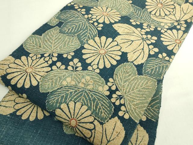 平和屋本店●希少　紺定　正藍型染師　田中昭夫　出羽の織座　八寸名古屋帯　桐花文　逸品　DZAB7262kh6