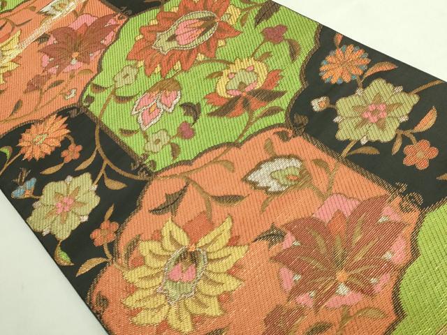 平和屋本店●極上　洛風林　工芸帯地　六通柄　本袋帯　更紗花唐草　羊羹色地　金銀糸　逸品　DZAB7273kh6