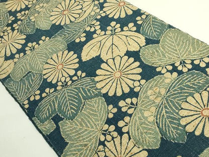 平和屋本店●希少　紺定　正藍型染師　田中昭夫　出羽の織座　八寸名古屋帯　桐花文　逸品　DZAB7262kh6