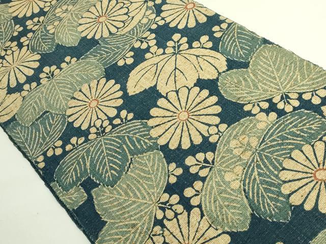 平和屋本店●希少　紺定　正藍型染師　田中昭夫　出羽の織座　八寸名古屋帯　桐花文　逸品　DZAB7262kh6