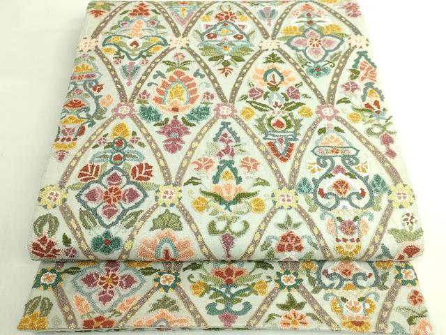 平和屋本店●極上　中国三大刺繍　相良刺繍　総刺繍　全通柄袋帯　草花文　金糸　逸品　DZAB7292kh6