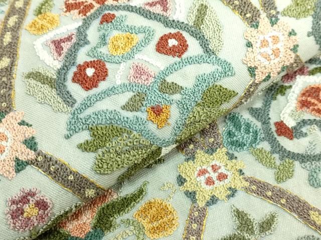 平和屋本店●極上　中国三大刺繍　相良刺繍　総刺繍　全通柄袋帯　草花文　金糸　逸品　DZAB7292kh6