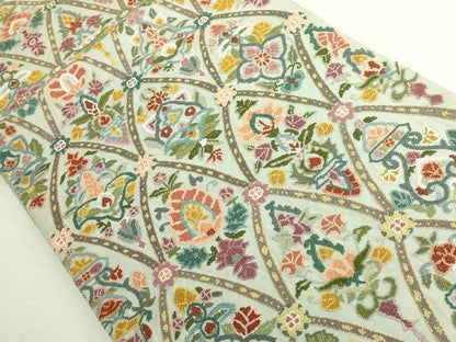 平和屋本店●極上　中国三大刺繍　相良刺繍　総刺繍　全通柄袋帯　草花文　金糸　逸品　DZAB7292kh6
