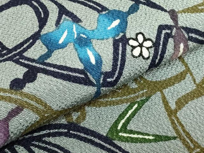 平和屋本店●最高級　城間栄順　本場琉球紅型　九寸名古屋帯　杜若　豆がら茶色地　鬼しぼ縮緬　逸品　DZAB7287kh6
