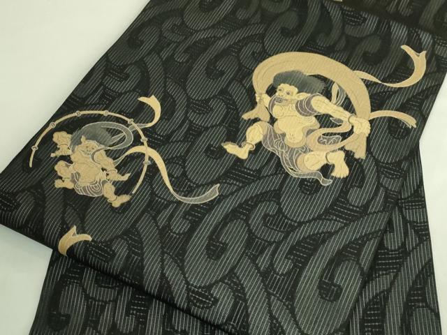 平和屋着物＊極上　夏物　九寸名古屋帯　風神雷神　黒地　逸品　DZAB7312kh6