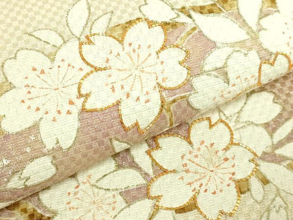 平和屋本店●極上　京都老舗銘店・に志田　九寸名古屋帯　駒刺繍　桜　金銀彩　たとう紙付き　逸品　DZAB7330kh6