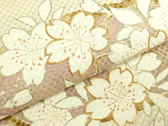 平和屋本店●極上　京都老舗銘店・に志田　九寸名古屋帯　駒刺繍　桜　金銀彩　たとう紙付き　逸品　DZAB7330kh6