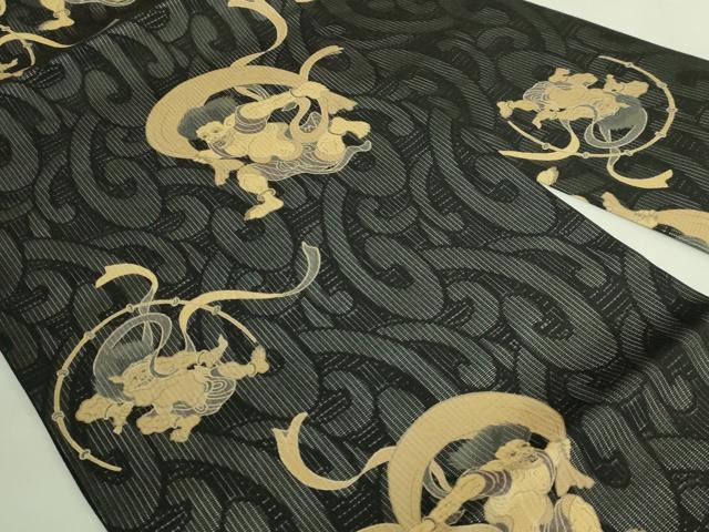 平和屋着物＊極上　夏物　九寸名古屋帯　風神雷神　黒地　逸品　DZAB7312kh6