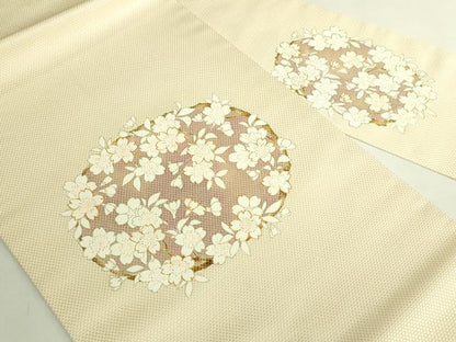 平和屋本店●極上　京都老舗銘店・に志田　九寸名古屋帯　駒刺繍　桜　金銀彩　たとう紙付き　逸品　DZAB7330kh6