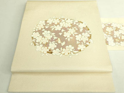 平和屋本店●極上　京都老舗銘店・に志田　九寸名古屋帯　駒刺繍　桜　金銀彩　たとう紙付き　逸品　DZAB7330kh6