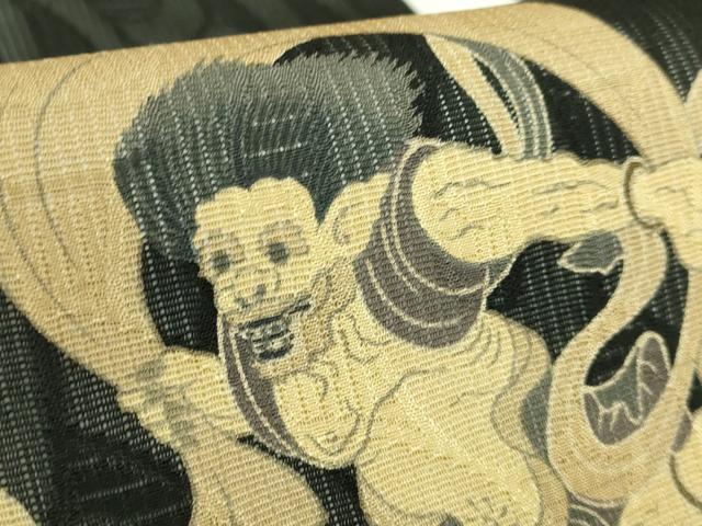 平和屋着物＊極上　夏物　九寸名古屋帯　風神雷神　黒地　逸品　DZAB7312kh6