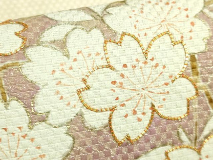 平和屋本店●極上　京都老舗銘店・に志田　九寸名古屋帯　駒刺繍　桜　金銀彩　たとう紙付き　逸品　DZAB7330kh6