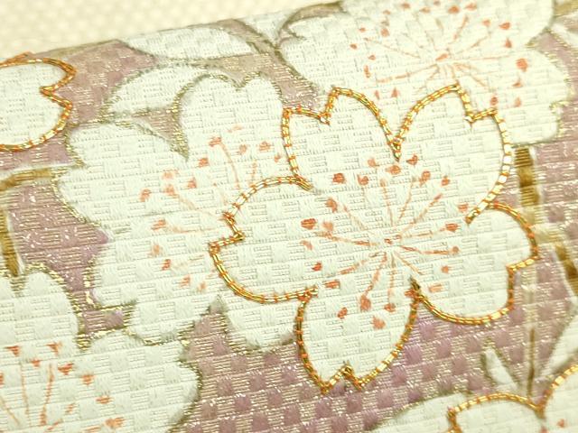 平和屋本店●極上　京都老舗銘店・に志田　九寸名古屋帯　駒刺繍　桜　金銀彩　たとう紙付き　逸品　DZAB7330kh6