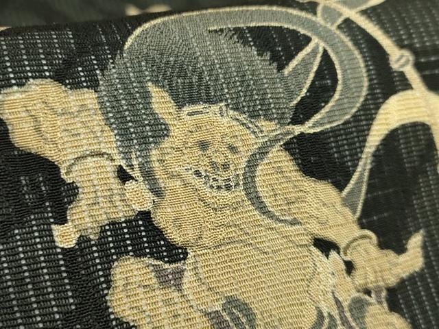 平和屋着物＊極上　夏物　九寸名古屋帯　風神雷神　黒地　逸品　DZAB7312kh6