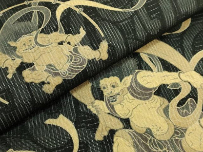 平和屋着物＊極上　夏物　九寸名古屋帯　風神雷神　黒地　逸品　DZAB7312kh6