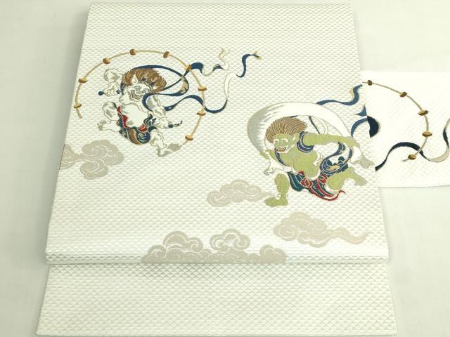 平和屋着物●極上　西陣　辻梅機業店謹製　九寸名古屋帯　風神雷神　金糸　証紙付き　逸品　DZAB7311kh6