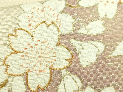 平和屋本店●極上　京都老舗銘店・に志田　九寸名古屋帯　駒刺繍　桜　金銀彩　たとう紙付き　逸品　DZAB7330kh6