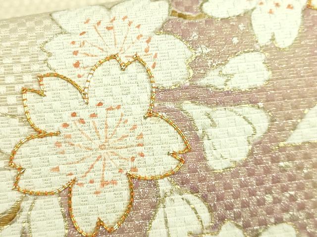 平和屋本店●極上　京都老舗銘店・に志田　九寸名古屋帯　駒刺繍　桜　金銀彩　たとう紙付き　逸品　DZAB7330kh6