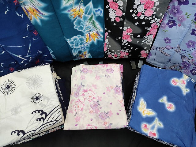 平和屋本店■浴衣 まとめて 45点 蝶 蜻蛉 花柄 さくらんぼ 綿紅梅 綿絽 など 着用可能多数 未使用品あり ppp3765