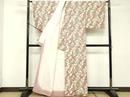 平和屋着物■上質な小紋　紬地　型染め　花鳥文　正絹　逸品　DABG6521cd