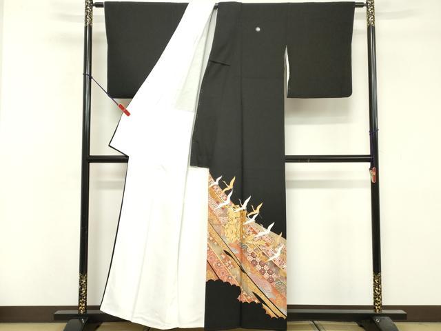 平和屋着物■豪華黒留袖　駒刺繍　御所車吉祥文　鶴　金彩　正絹　逸品　DABF9997cd