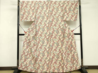 平和屋着物■上質な小紋　紬地　型染め　花鳥文　正絹　逸品　DABG6521cd