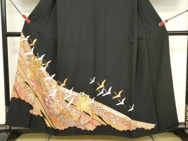平和屋着物■豪華黒留袖　駒刺繍　御所車吉祥文　鶴　金彩　正絹　逸品　DABF9997cd