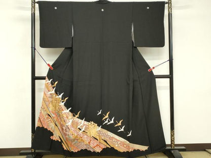 平和屋着物■豪華黒留袖　駒刺繍　御所車吉祥文　鶴　金彩　正絹　逸品　DABF9997cd