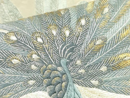 平和屋着物▼総刺繍　太鼓柄袋帯　孔雀文　金銀糸　引箔　正絹　逸品　DABG0166az