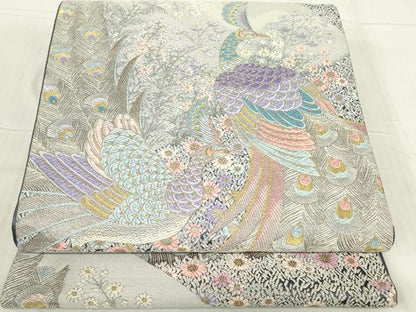 平和屋着物▼西陣　長嶋成織物　ながしま帯　六通柄袋帯　孔雀の花園　金糸　証紙付き　正絹　逸品　未使用　DABG0173az