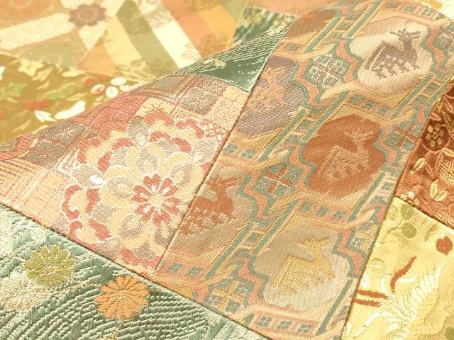 平和屋着物▼六通柄袋帯　切嵌め　名物裂　花兎　有栖川文　金糸　正絹　逸品　DABG0191az