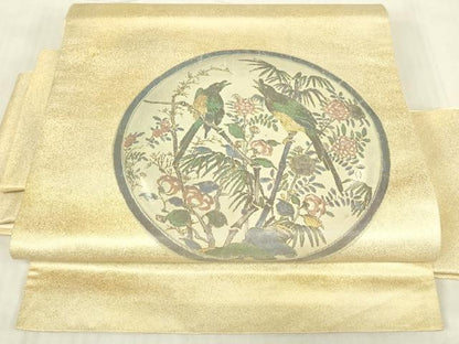 平和屋着物▼つけ帯　花鳥絵皿文　正絹　逸品　DABG0165az