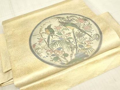 平和屋着物▼つけ帯　花鳥絵皿文　正絹　逸品　DABG0165az